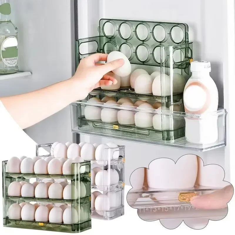 Large Capacity 3-Layer Egg Storage Box with Flip Tray - Refrigerator Organizer, Food-Grade ABS Container