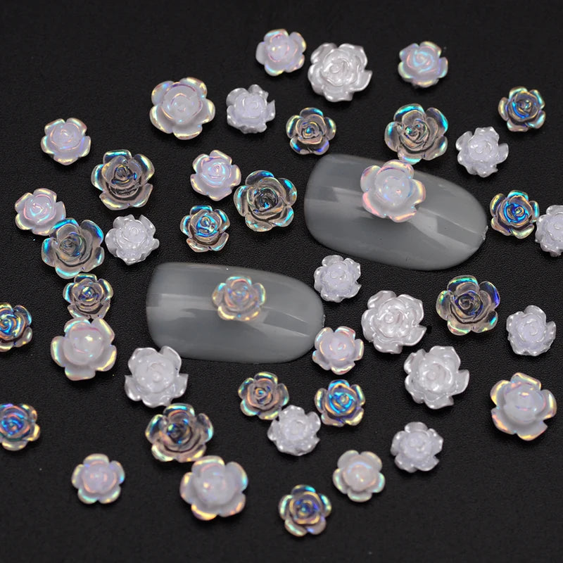 3D Nail Art Charms Rhinestones Set - Acrylic Flowers for Manicure & DIY Crafts