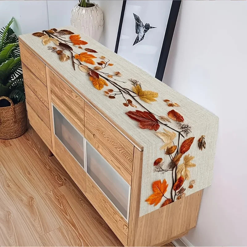 Autumn Fallen Leaf Table Runner Natural Dried Leaves & Vine Design - Multiple Sizes