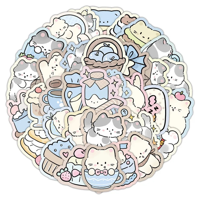 50PCS Cartoon Lazy Kitten Graffiti Stickers for Bicycle & Pencil Cases
