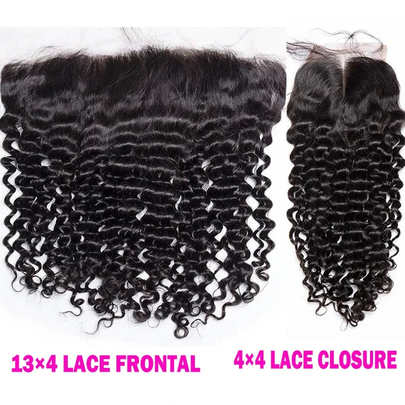 Remy Human Hair Lace Frontal Closure 4x4 Water Wave & Kinky Curly Transparent 13x4 Pre Plucked
