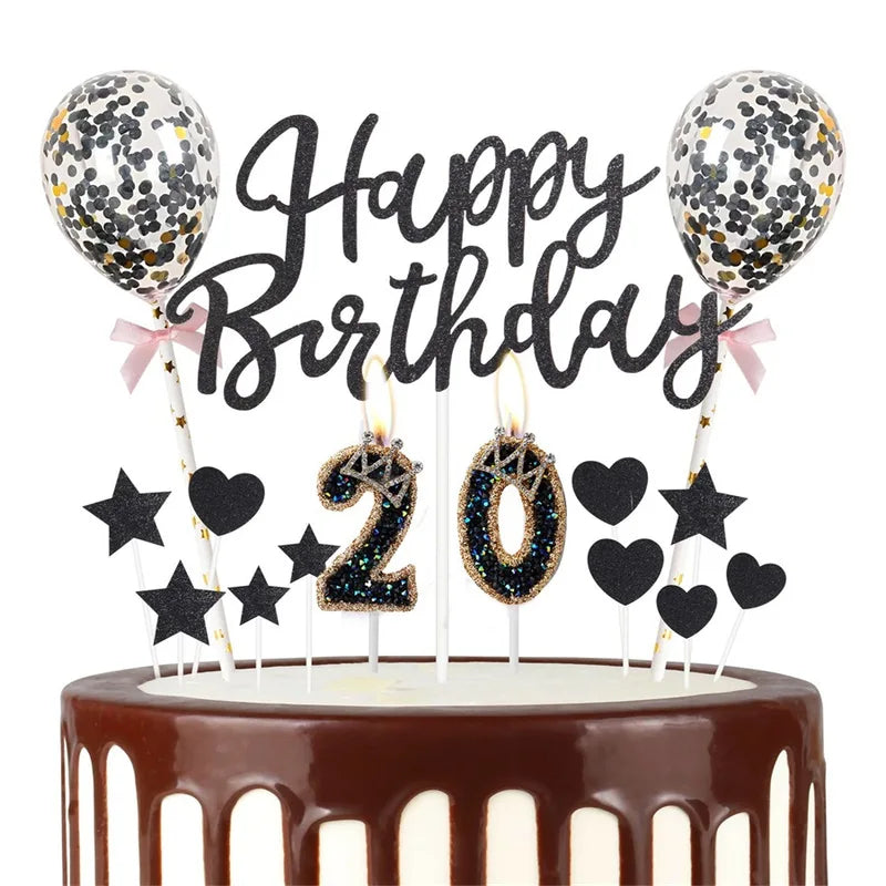 Luxury Crown Number Birthday Candles Glitter Cake Topper for Celebration