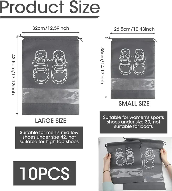 Non-Woven Shoe Storage Organizer Bags Pack - Dustproof, Reusable & Portable