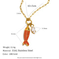 Vintage Fish Pendant Necklace Zircon Oil Drop Charm Jewelry Tarnish-Free