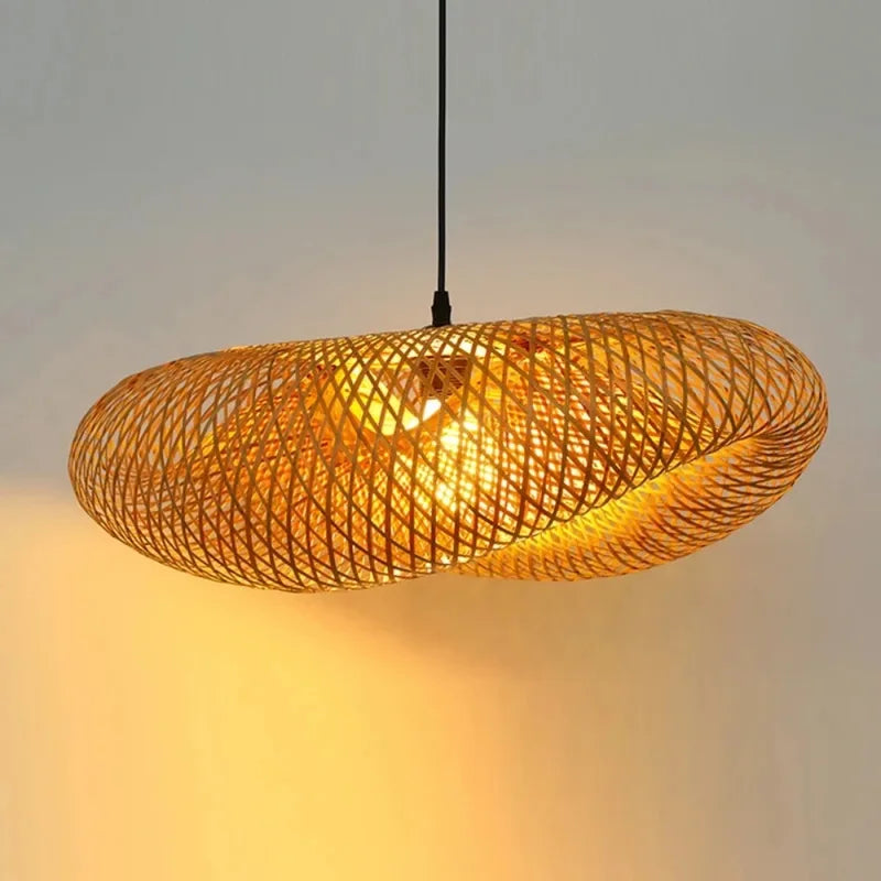 Vintage Bamboo Weaving LED Pendant Light for Home & Dining Rooms - Handcrafted Style