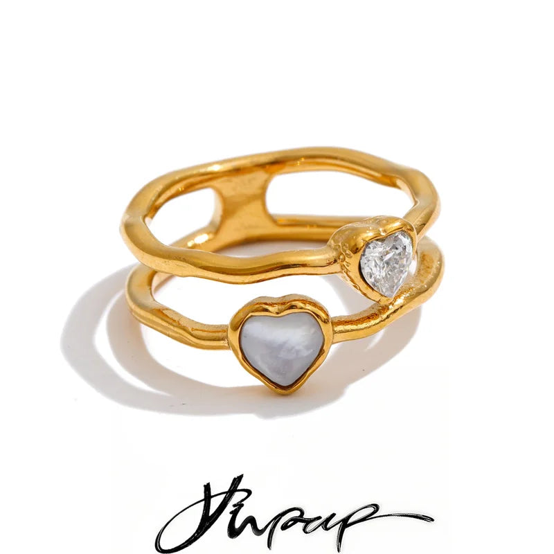 Double-Layer Heart Zirconia Love Ring for Women - Modern Jewelry