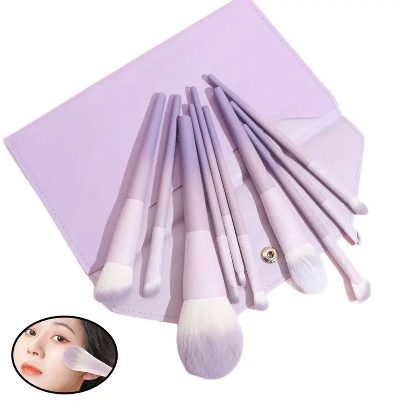 10-Piece Synthetic Hair Makeup Brush Set for Eyes and Concealer - Easy to Clean