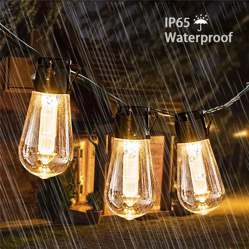 Outdoor Solar String Lights LED IP65 Waterproof Edison Bulb for Garden & Party