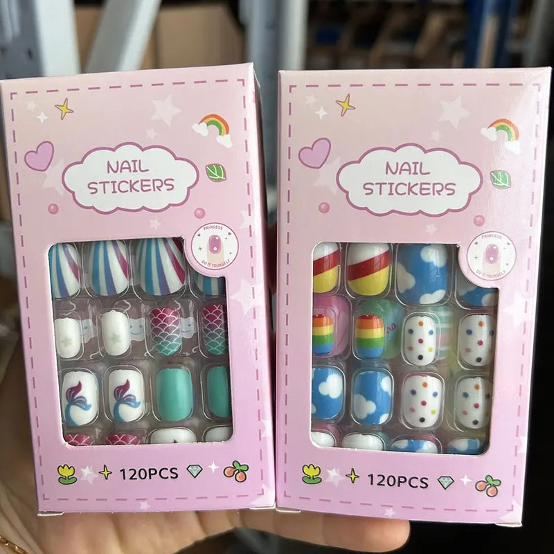 Kids Colorful Full Cover Press-On Nail Tips for Children and Girls - 120/24PC