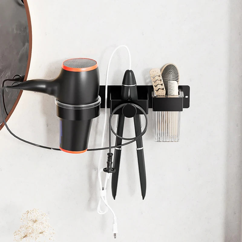 Wall-Mounted Hair Dryer & Styling Tool Storage Rack No-Drill Bathroom Organizer
