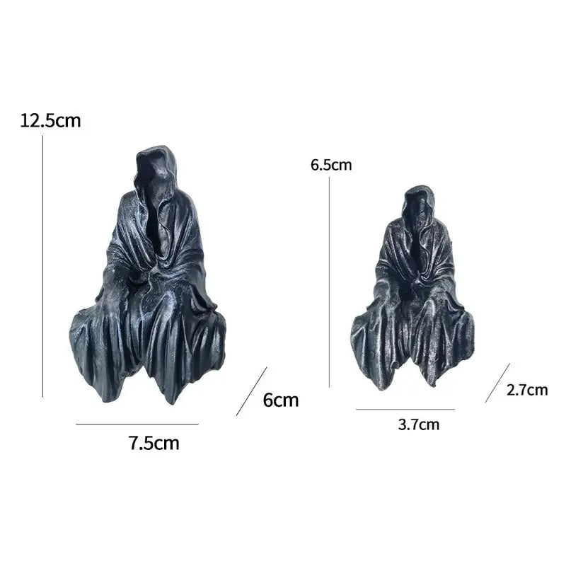 Gothic Black Garden Sculpture Sitting Reaper Halloween Decor Statue