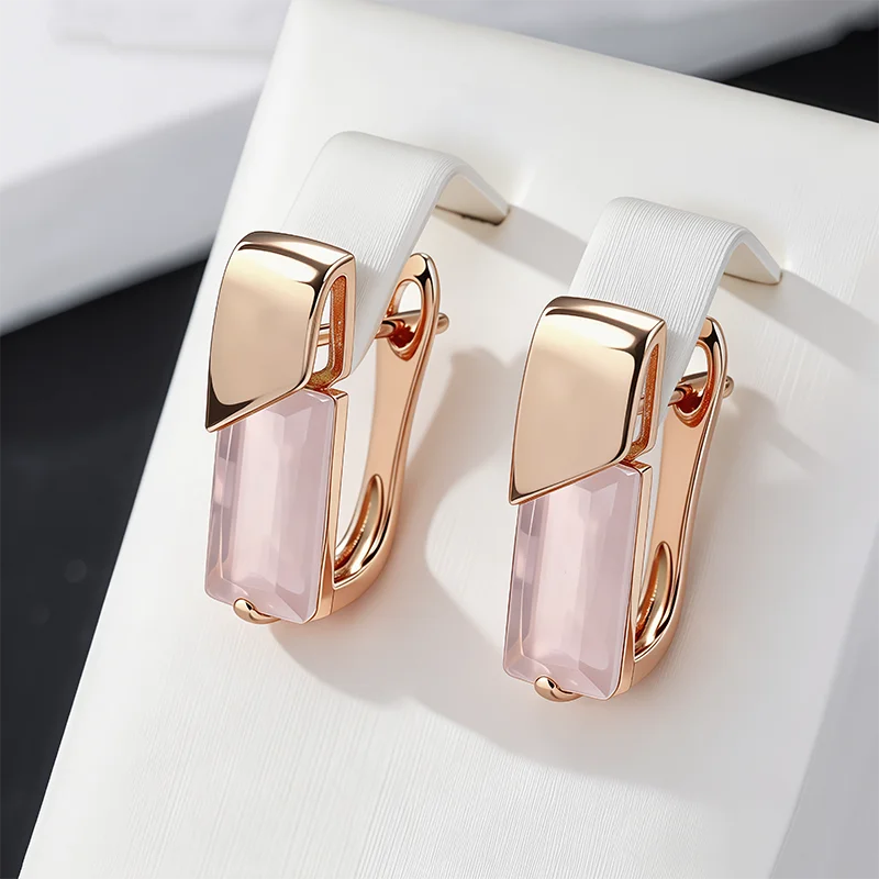 Square Drop Earrings for Women Zircon Jewelry in Rose Gold - Elegant Gift