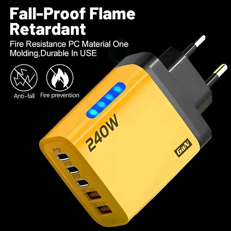5 in 1 GaN USB-C Desktop Charger 240W Fast Phone Adapter with Braided Cables