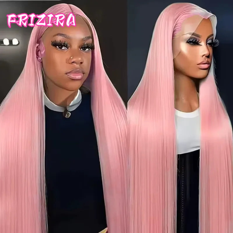 250% Density Light Pink Human Hair Wig 30 Inch Lace Frontal 13x6