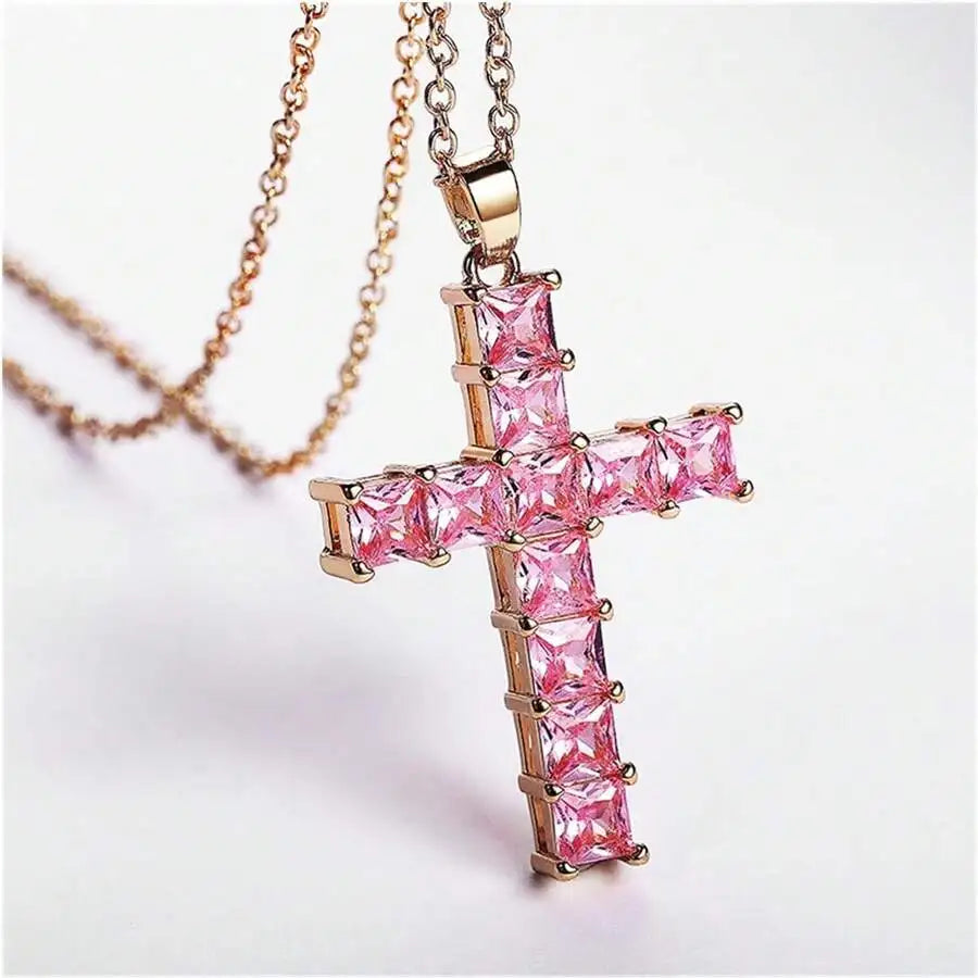 Fashion Cross Pendant Necklace for Women - Multi-Color Crystal Jewelry