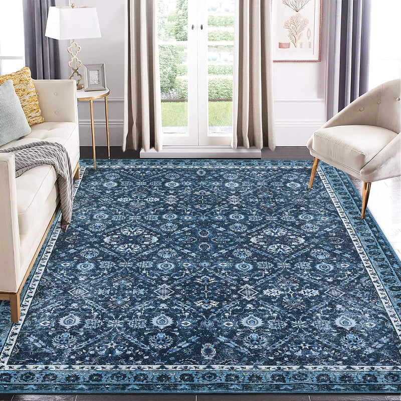 Machine Washable Non-Slip Water-Resistant Rug for Living Room - Vintage Moroccan Low-Pile