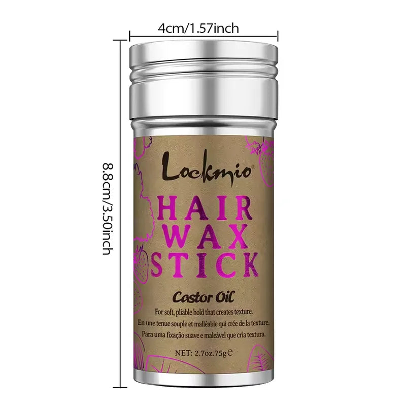Hair Wax Stick with Castor Oil & Strawberry Scent - Tames Frizz & Flyaways, Strong Hold, Smoothing & Nourishing