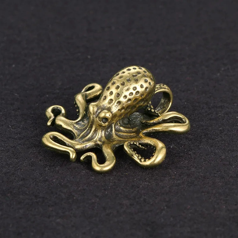 Brass Octopus Figurine - Antique Copper Animal Desk Ornament, Home Decor
