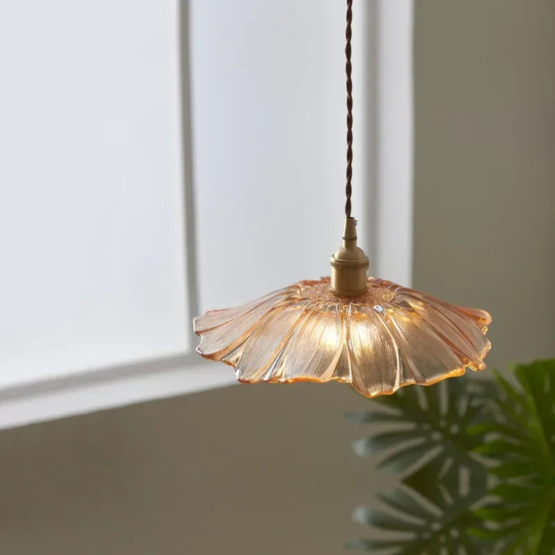 Glass Lotus Leaf Pendant Light Fixture - Indoor Home Decor Hanging Lamp