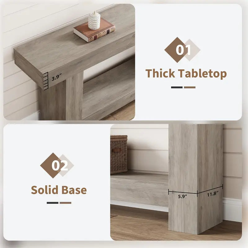 Farmhouse 63-Inch Console Table with H-Base, 2-Tier Entryway & Living Room Storage