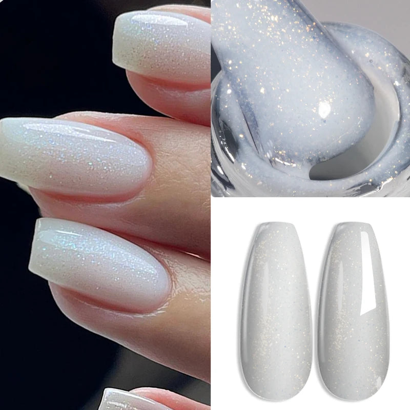 Semi Permanent UV Nail Gel Base Coat with Pearl Shine - 15ML, Self-Leveling Construction Gels
