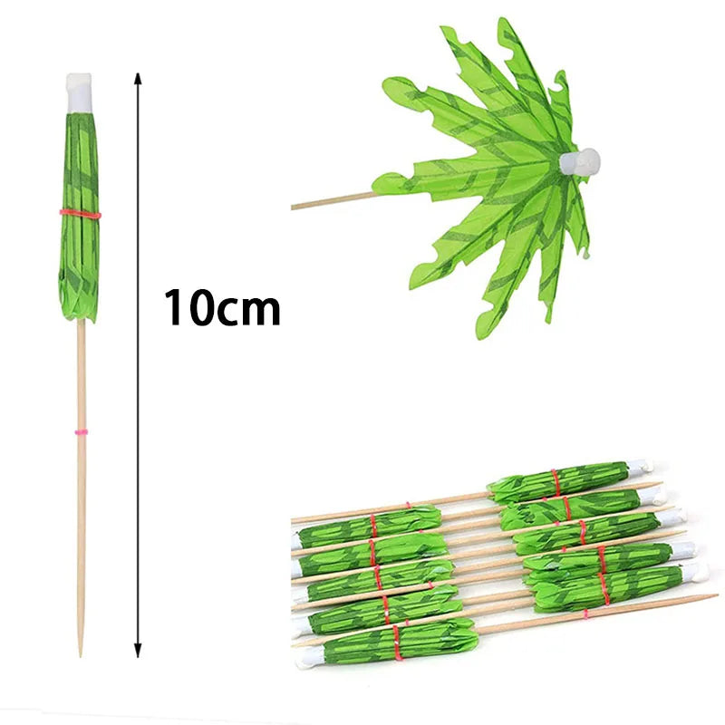 50Pcs Tropical Paper Umbrella Cocktail Picks & Cupcake Toppers for Parties