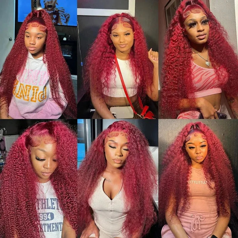 Deep Wave 13x4 HD Lace Front Human Hair Wig - Burgundy 28-34 Inches