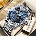 Men's Luxury Quartz Chronograph Watch with Luminous Dial and Stainless Steel Band