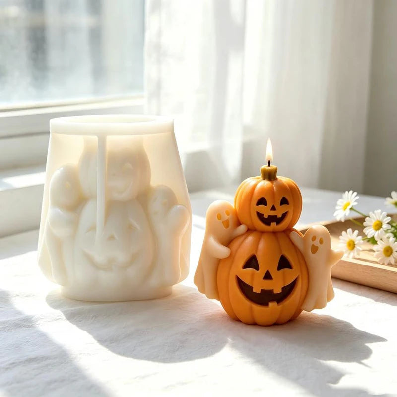 Happy Pumpkin Ghost Silicone Candle Mold for Halloween Decor and Crafts