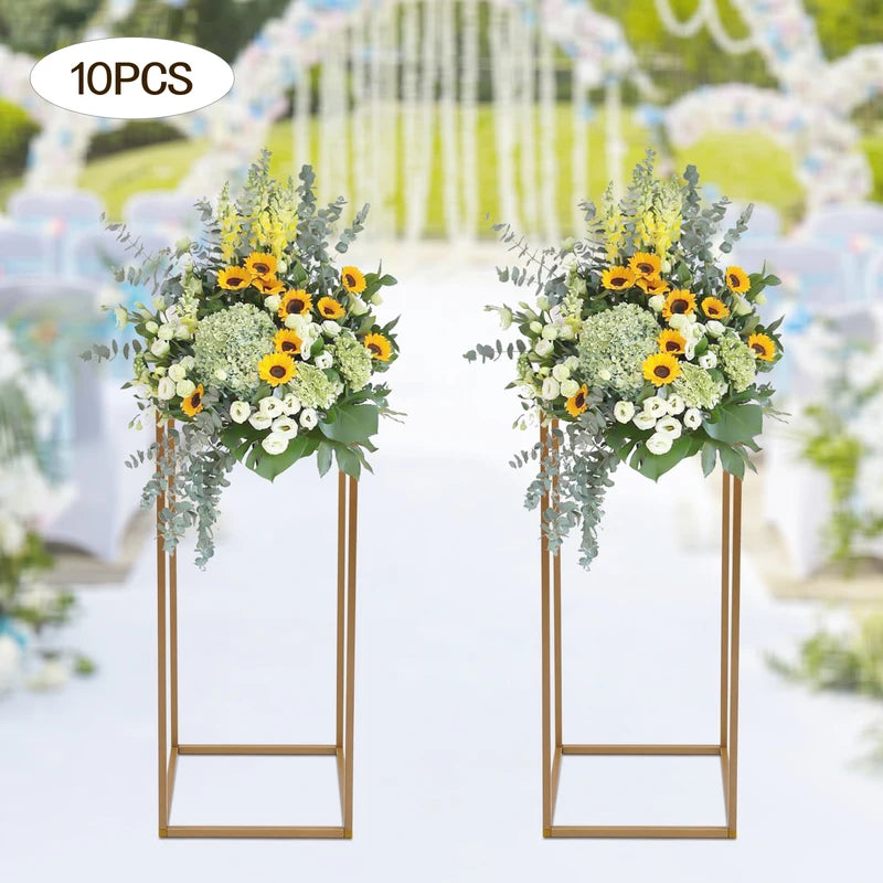 10-Pack Metal Flower Stands for Wedding & Event Decor - Gold Geometric Vase Holders
