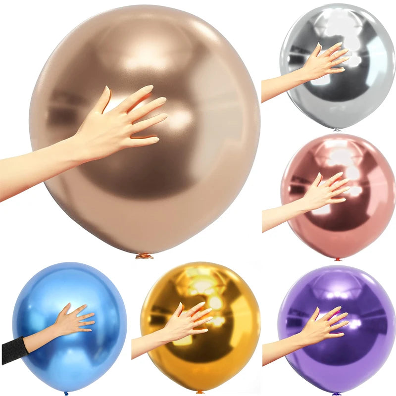 18-Inch Metallic Latex Balloons for Party Decorations - Gold, Silver & More