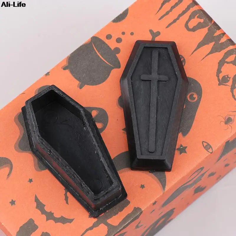 Halloween Coffin Box with Lid - Creepy Miniature Plastic Prop for Party & Decor