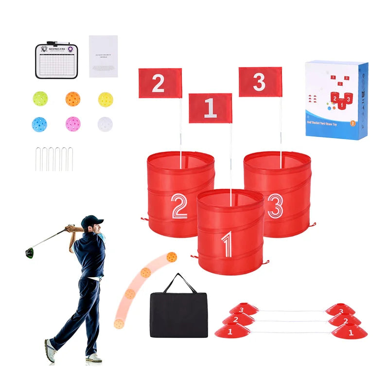 Portable Backyard Golf Game Set with 3 Holes and Accessories for Family Outdoor Fun