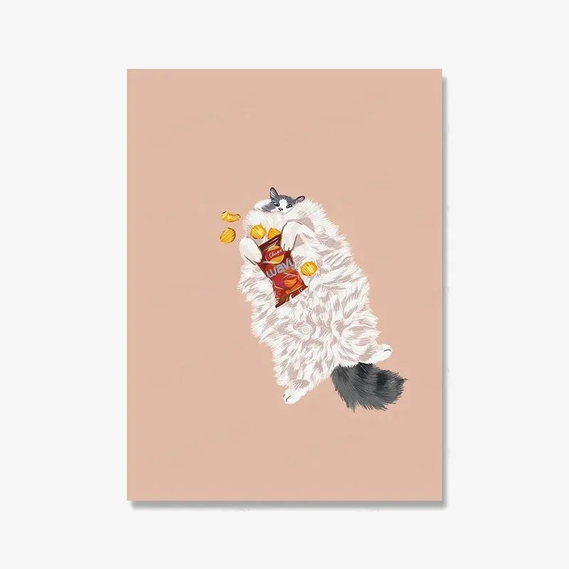 Funny Cat Champagne Wall Art Canvas Poster for Living Room Home Decor