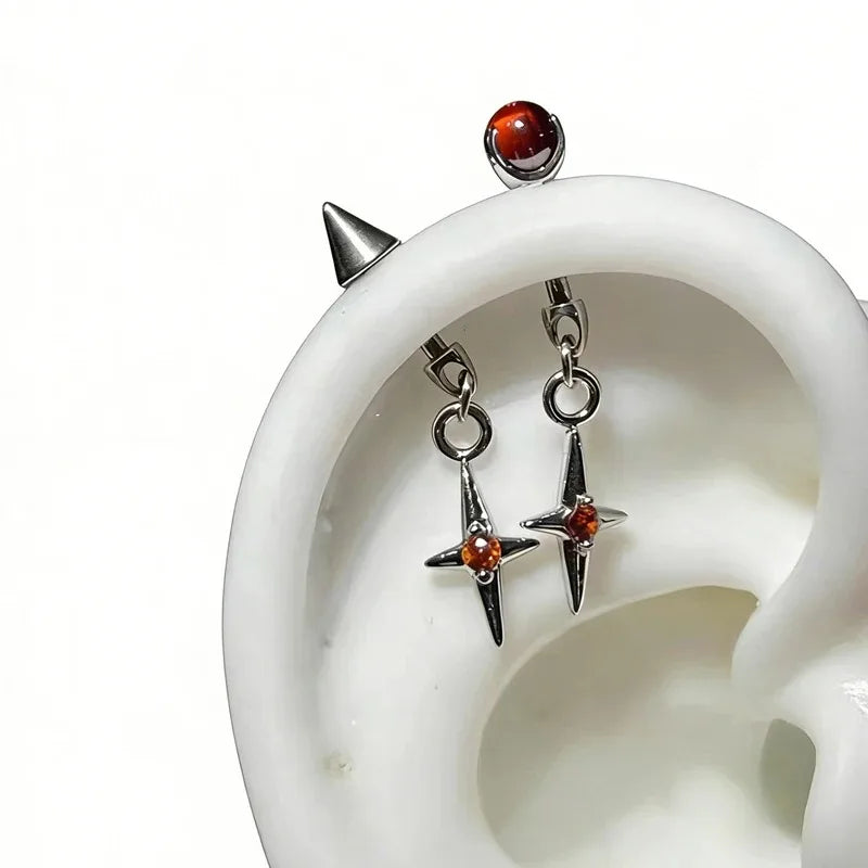 Metal Ear Studs Cone Star Pendant Earrings for Women - Jewelry Set