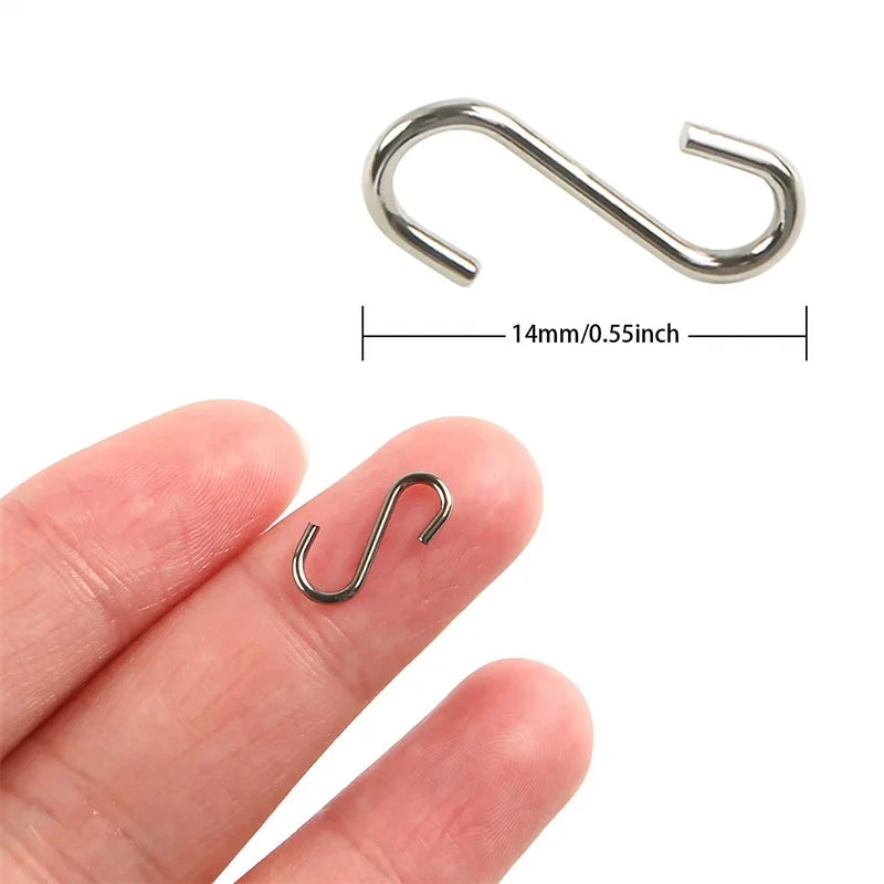 Mini S-Shaped Metal Ornament Hooks - 100Pcs with Storage Box for DIY Crafts & Decorations
