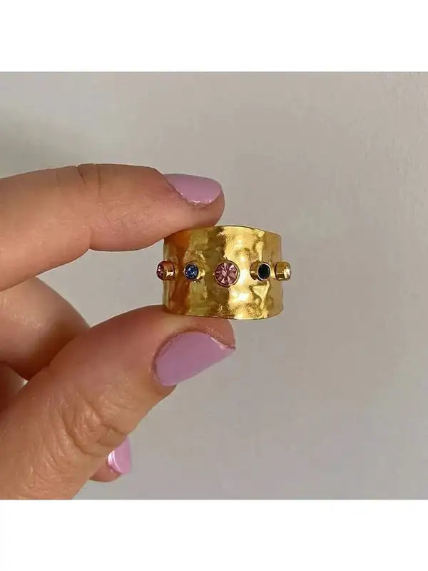 Colorful Stainless Steel Ring for Women - Gold Plated Wedding & Couple Jewelry