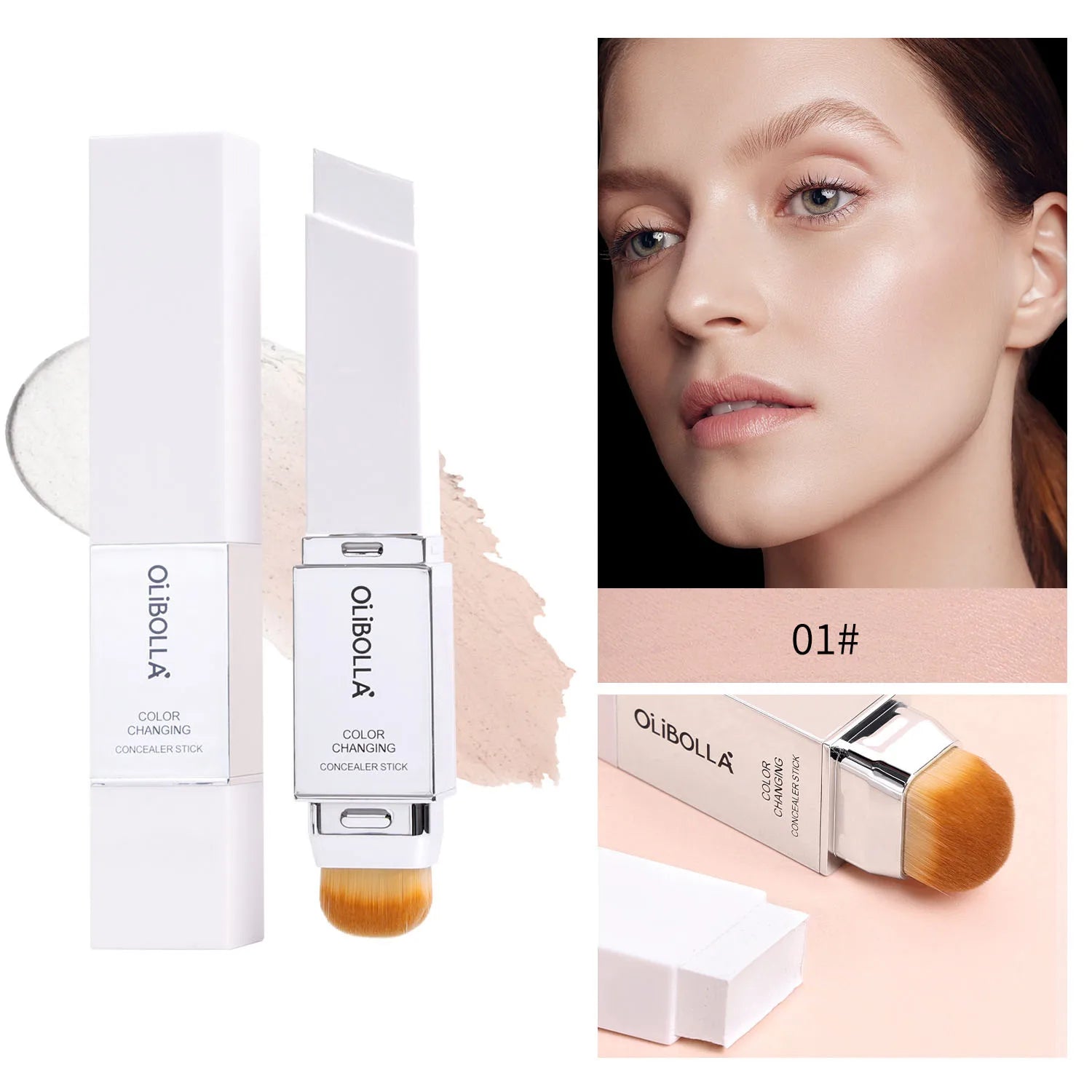 Color Changing Foundation Stick with Double Head Brush Full Coverage Matte Finish Lightweight Moisturizer
