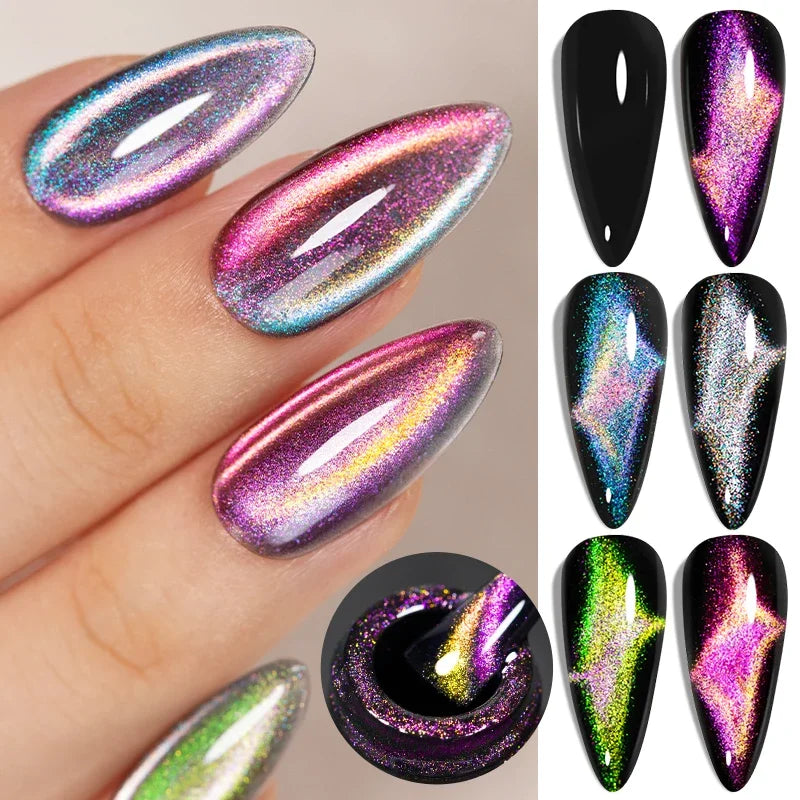 Magnetic Cat Eye Gel Nail Polish Set - Semi-Permanent UV Polish with Chameleon Effect