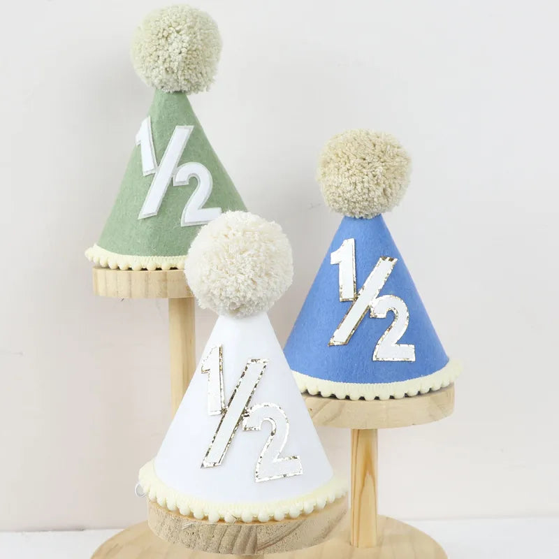 Half Birthday Party Hat for Baby Boy Girl - Green Pink Photo Prop & Decoration