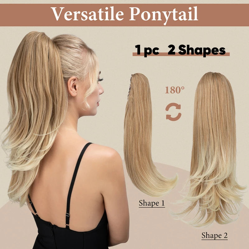 Synthetic Claw Clip-In Ponytail Extensions for Women - Long Hairpiece, Silky Straight