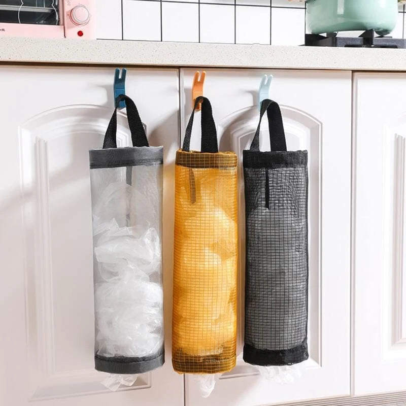 Wall Mount Plastic Grocery Bag Holder Dispenser Kitchen Storage Organizer