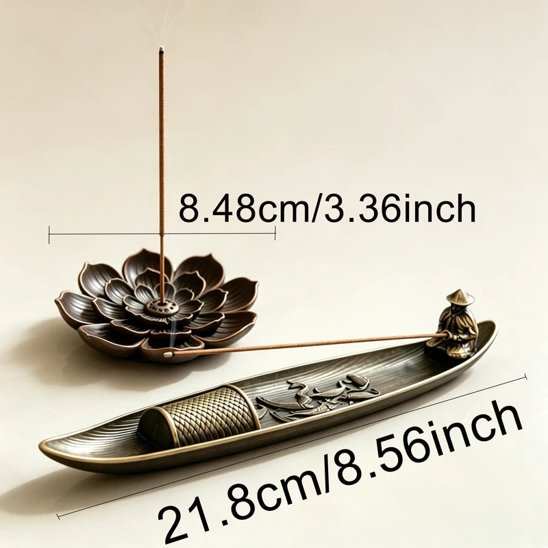 2-Piece Alloy Incense Burner Set for Stick Cone & Backflow Incense - Home Decor