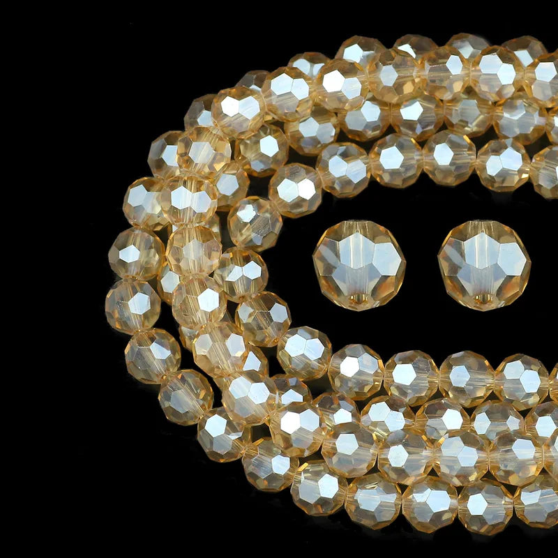 Golden Champagne Crystal Glass Spacer Beads for Handmade Jewelry 4-10mm