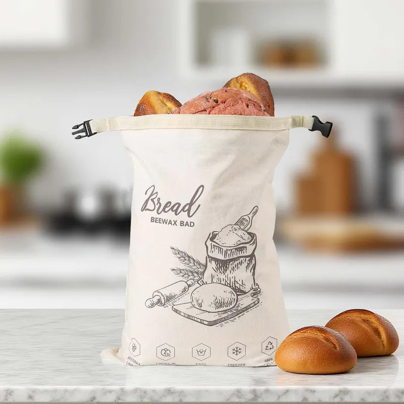 Reusable Beeswax Bread Bag with Zipper - Food-Grade Sandwich Storage