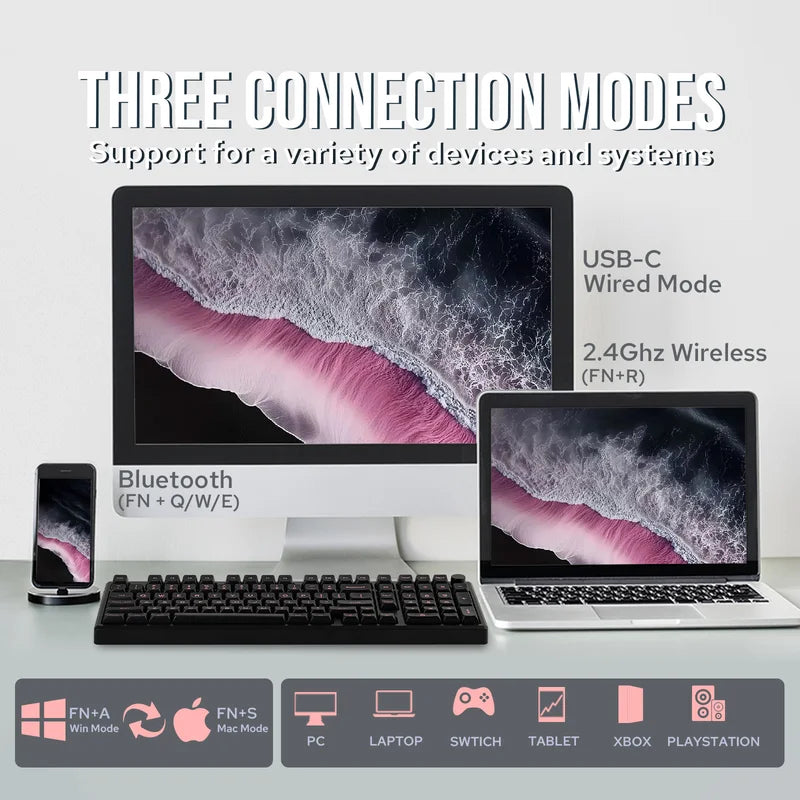 Mechanical Gaming Keyboard with Aluminum Gasket Mount, RGB Backlight, 1800 ANSI Layout, Bluetooth & Wired Connectivity
