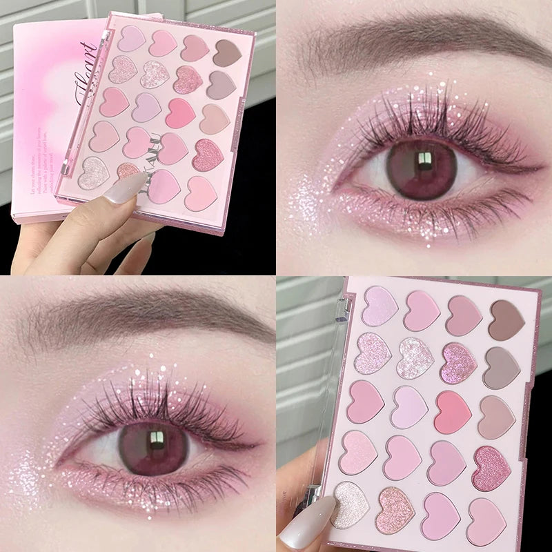 Heart-Shaped 20-Color Eyeshadow Palette - Matte & Shimmer Colors for Creative Makeup