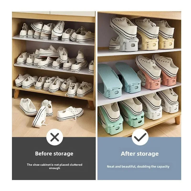 Adjustable 10-Piece Shoe Organizer Slots Space Saver Double Deck Shoe Rack for Closet