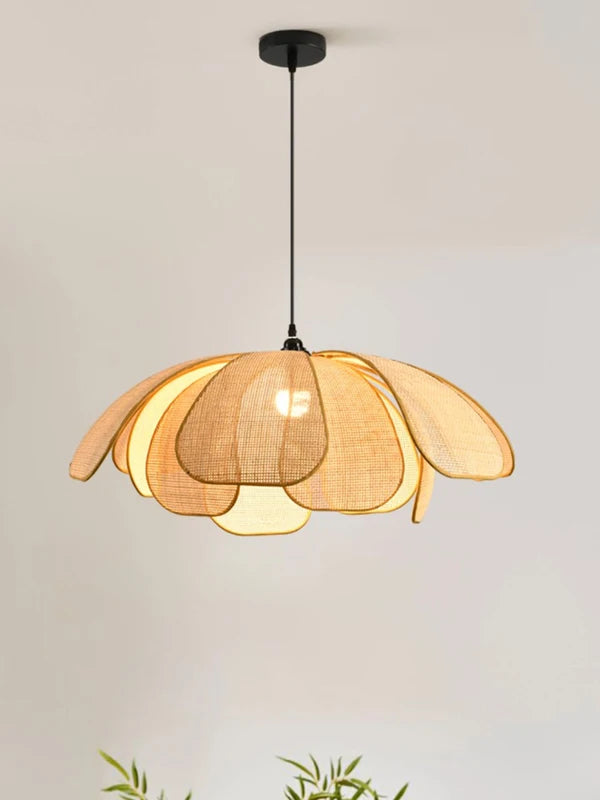 Retro Hand-Woven Rattan Petal Chandelier for Dining & Bedroom - Artistic Lighting Fixture