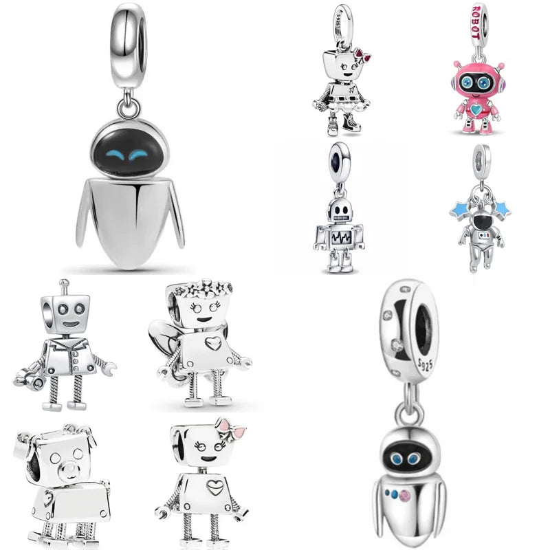 925 Silver Robot Pendant Bead Charm for DIY Jewelry Making - Unisex Gift